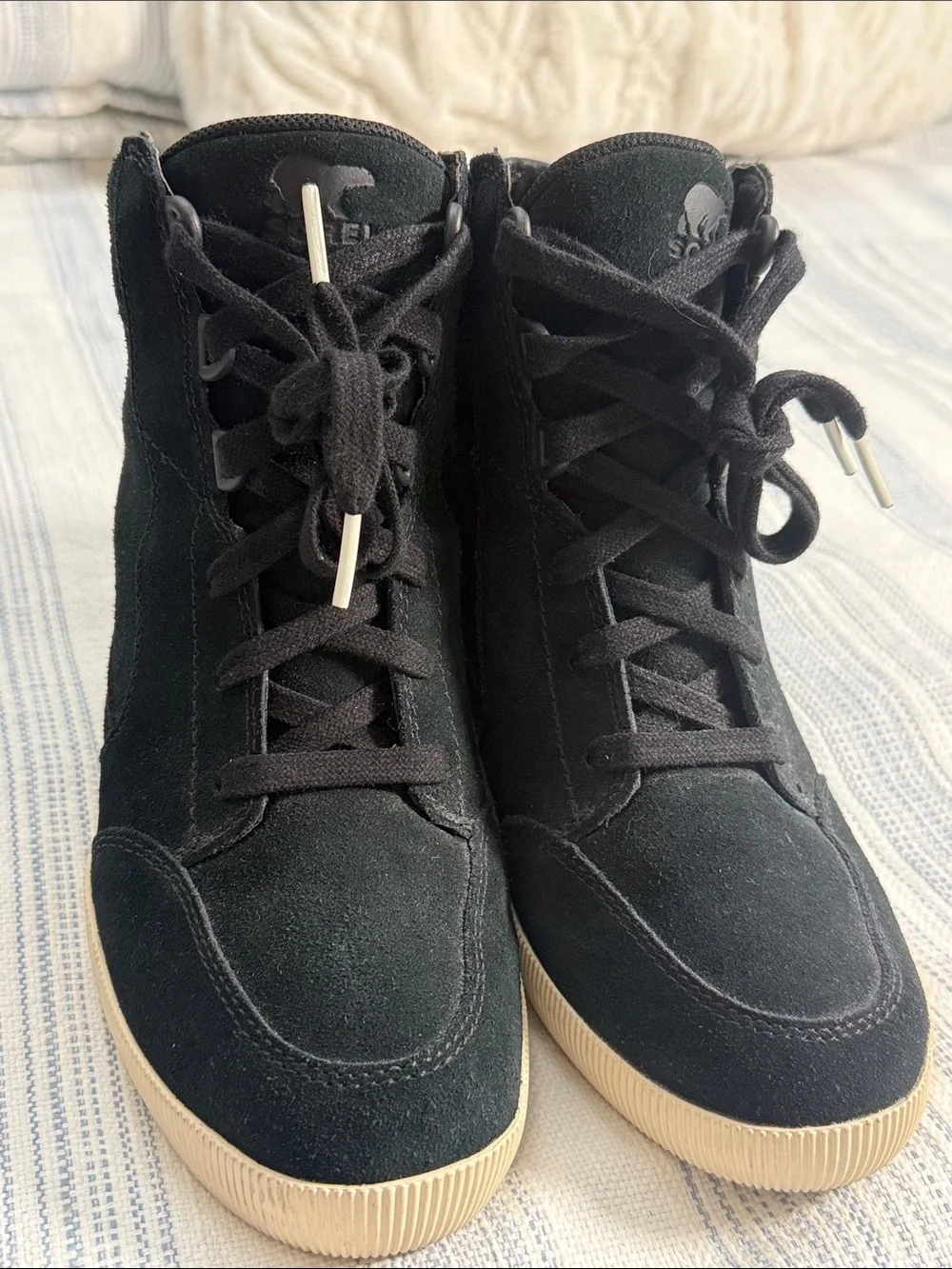 Sorel Joan of Arctic Wedge II Black Suede High Top Sneakers Size 8.5
